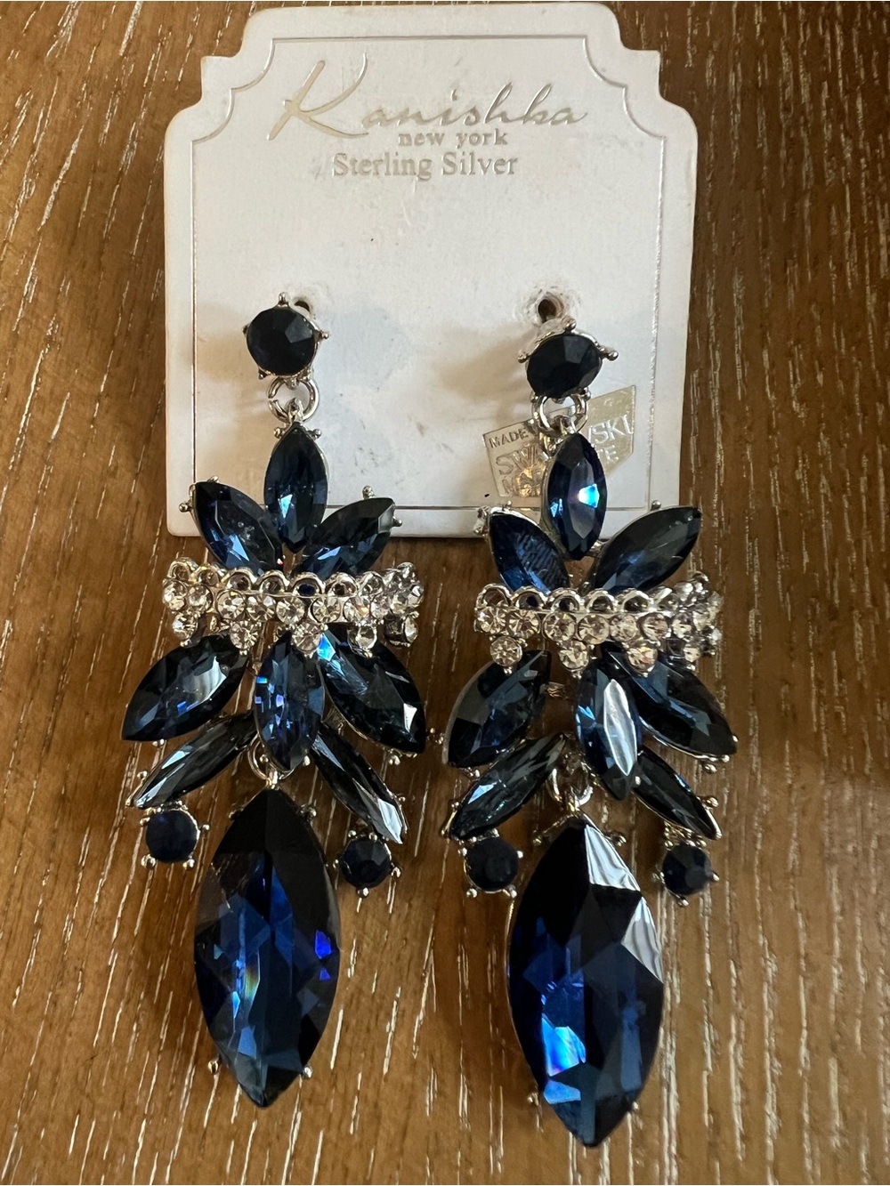 Kanishka Navy Blue Crystal Drop Earrings